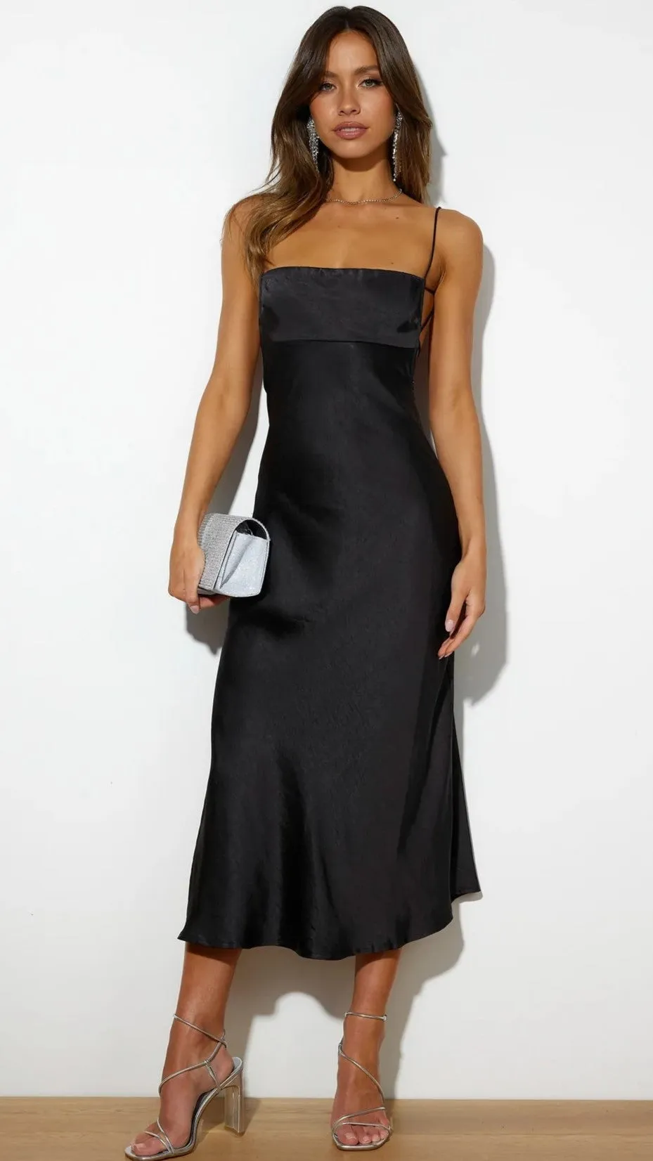 Black Slip Backless Midi Dress