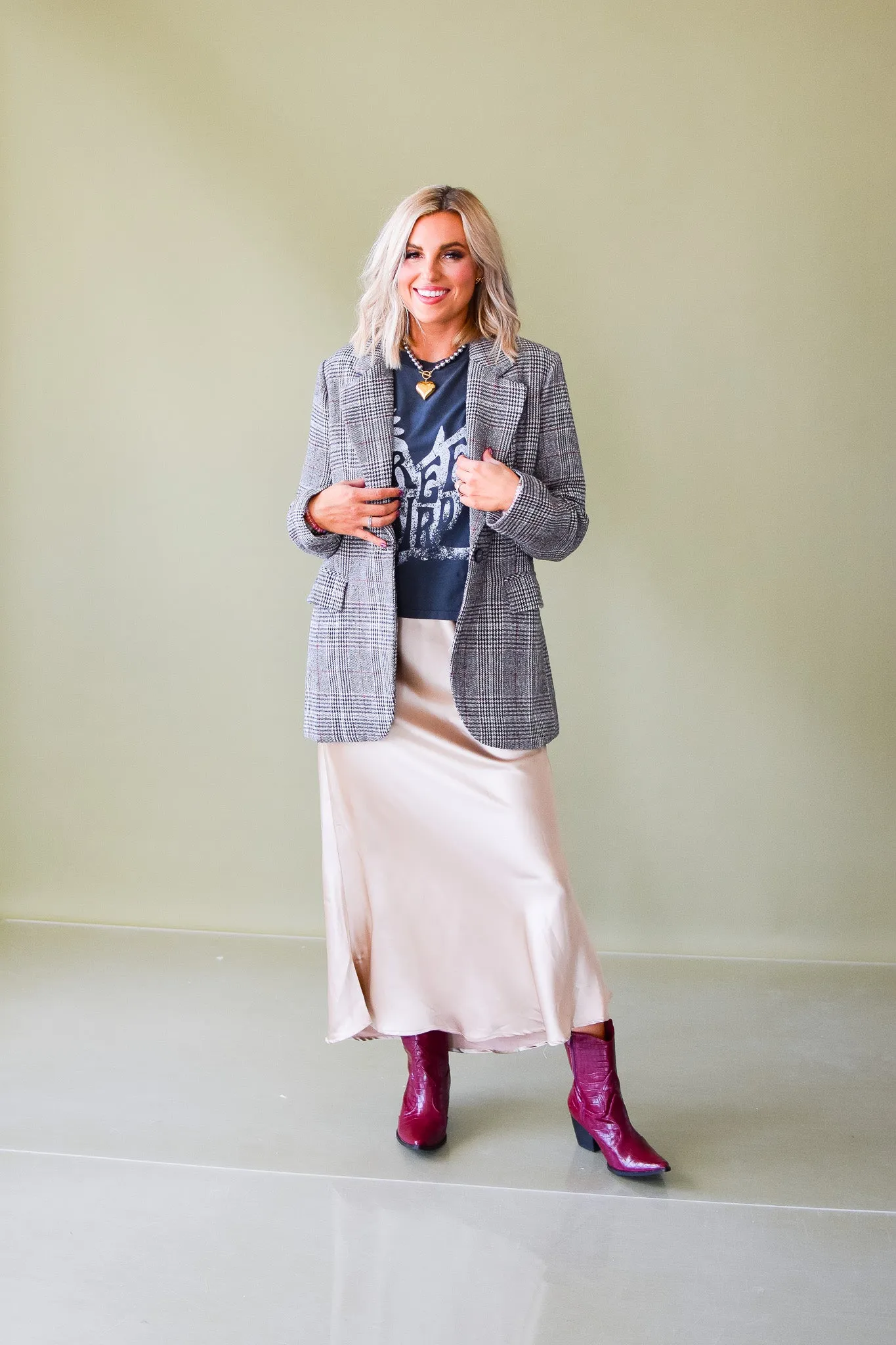 Dricella Satin Midi Skirt in Champagne