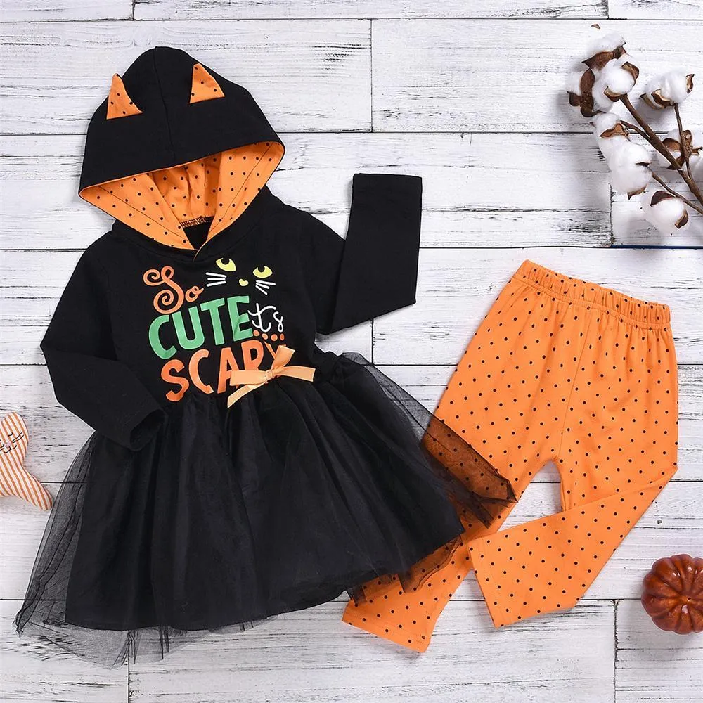 Girls Halloween Letter Long Sleeve Cosplay Dress & Pants Toddler Clothing Wholesale
