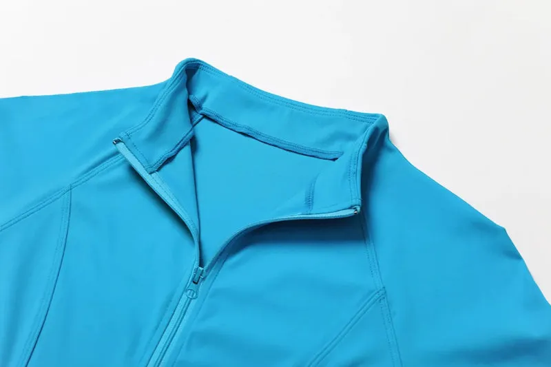 Solid Color Stretchy Collar Zip-Up Jacket And Pleated Mini Skirt Set