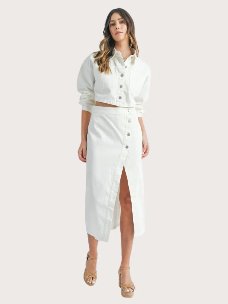 White Denim Midi Skirt