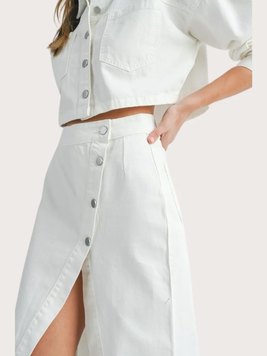 White Denim Midi Skirt