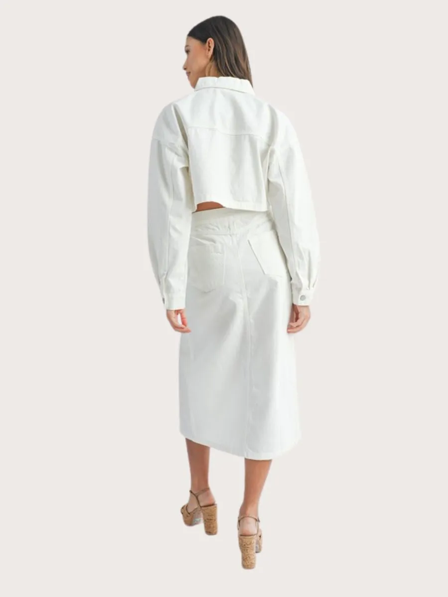 White Denim Midi Skirt