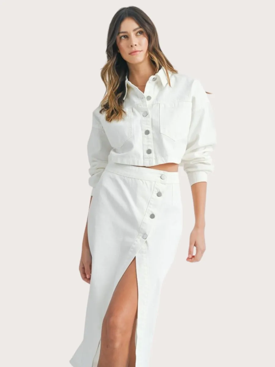 White Denim Midi Skirt