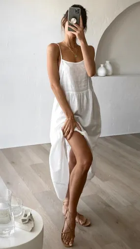 White Solid Slip Midi Dress