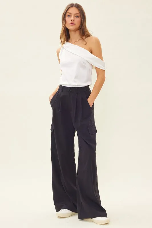 WIde Legged Pleated Cargo Trousers