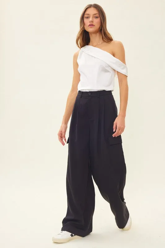 WIde Legged Pleated Cargo Trousers