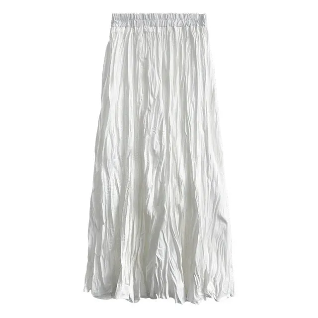 Wrinkled Pleated High-Waist A-Line Long Skirt