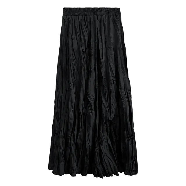 Wrinkled Pleated High-Waist A-Line Long Skirt